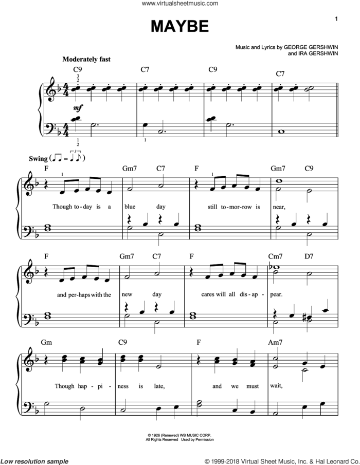 Maybe sheet music for piano solo by George Gershwin and Ira Gershwin, easy skill level