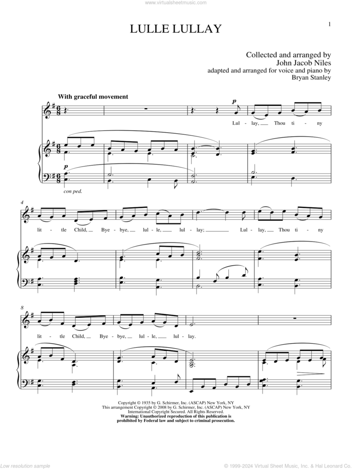 Lulle Lullay sheet music for voice and piano (High Voice) by John Jacob Niles, intermediate skill level