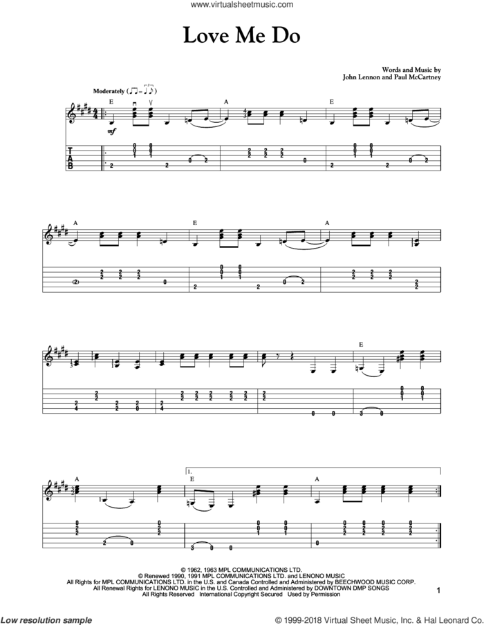 Love Me Do sheet music for guitar solo by Paul McCartney, Carter Style Guitar, Carter Family, The Beatles and John Lennon, intermediate skill level