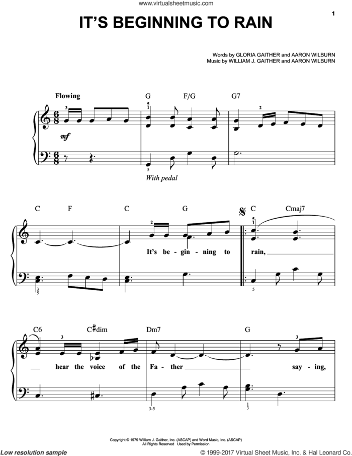 It's Beginning To Rain sheet music for piano solo by Bill & Gloria Gaither, C. Aaron Wilburn, Gloria Gaither and William J. Gaither, easy skill level