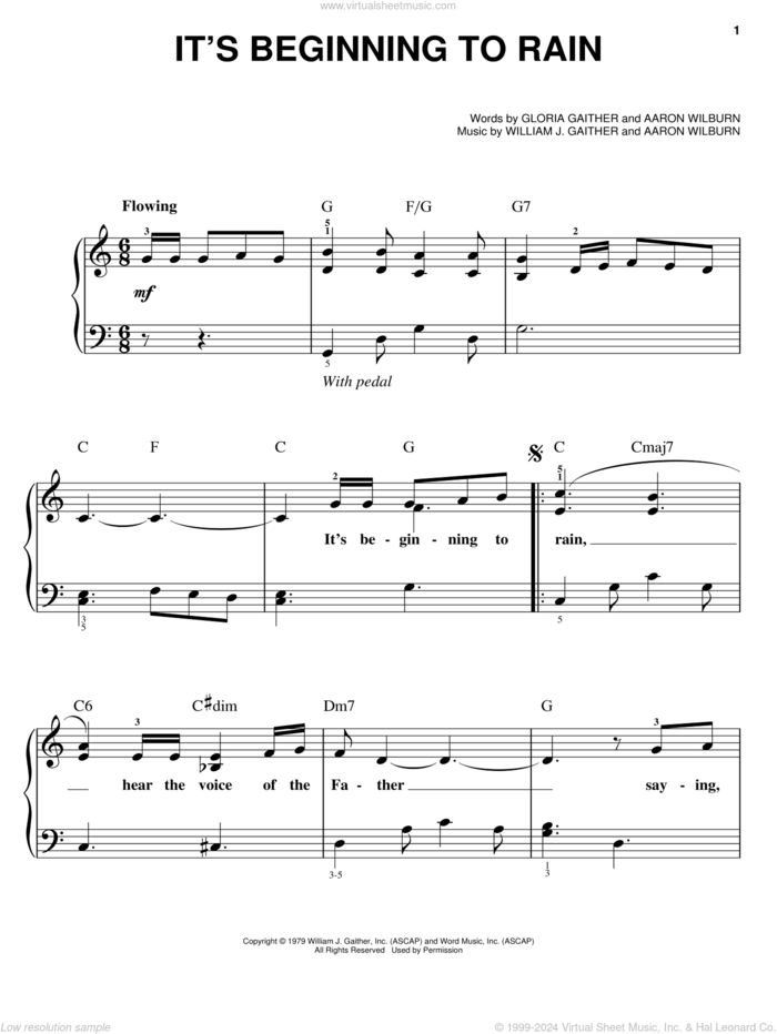 It's Beginning To Rain sheet music for piano solo by Bill & Gloria Gaither, C. Aaron Wilburn, Gloria Gaither and William J. Gaither, easy skill level