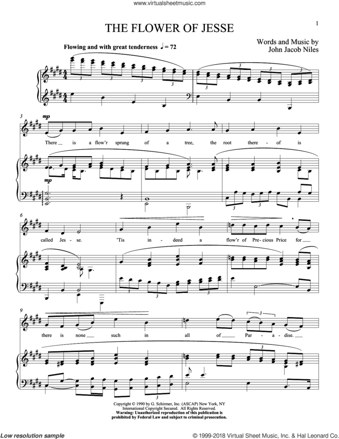 The Flower Of Jesse sheet music for voice and piano (High Voice) by John Jacob Niles, intermediate skill level