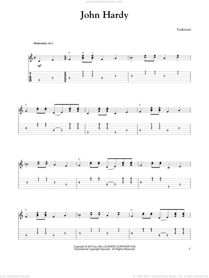 John Hardy sheet music for guitar solo by Carter Style Guitar and Carter Family, intermediate skill level