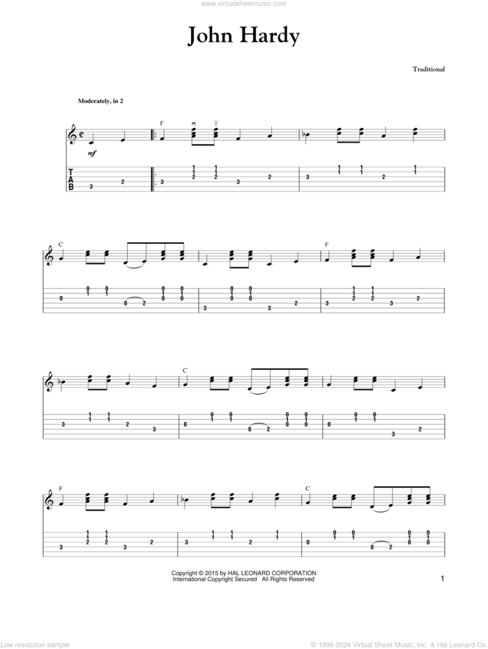 John Hardy sheet music for guitar solo by Carter Style Guitar and Carter Family, intermediate skill level