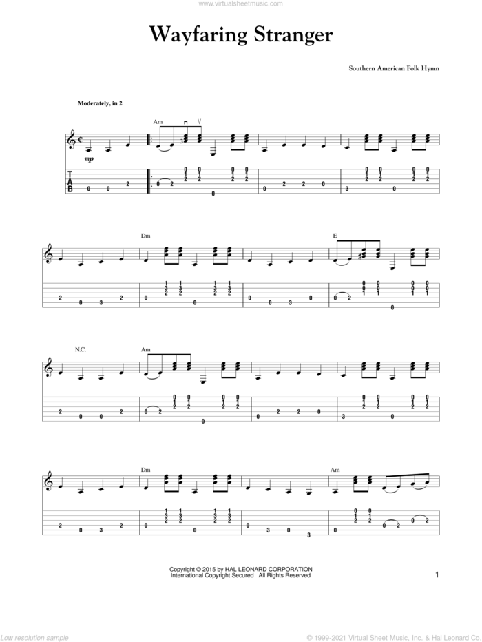 Wayfaring Stranger sheet music for guitar solo by Carter Style Guitar and Carter Family, intermediate skill level