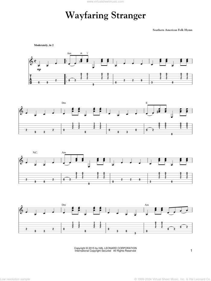 Wayfaring Stranger sheet music for guitar solo by Carter Style Guitar and Carter Family, intermediate skill level