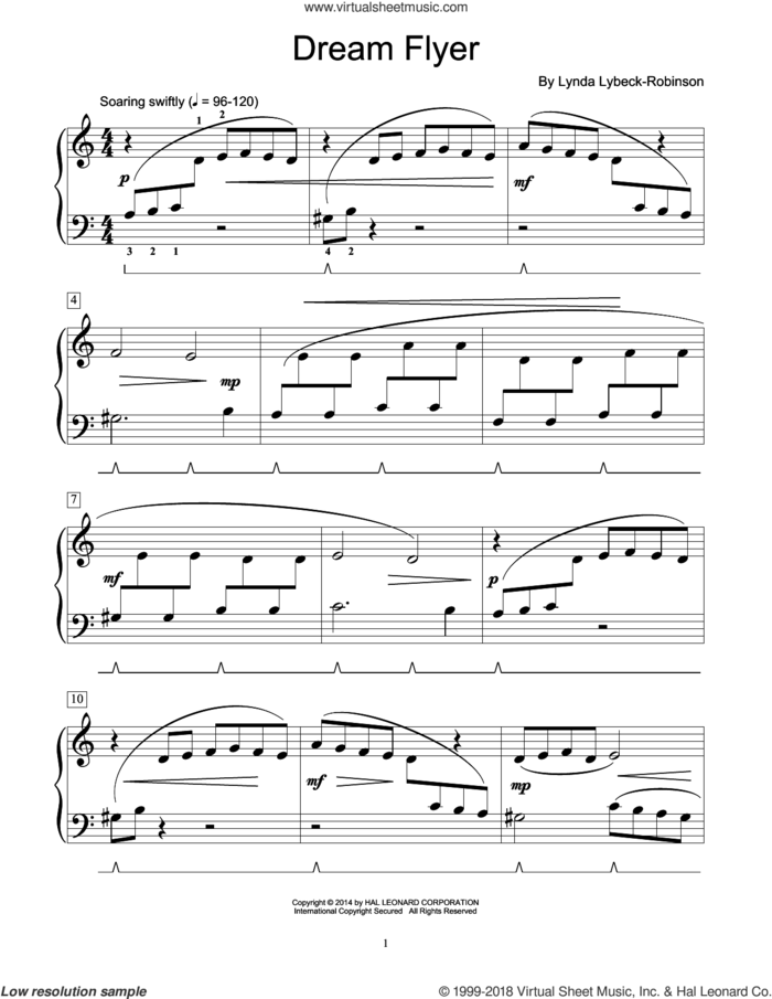 Dream Flyer sheet music for piano solo (elementary) by Lynda Lybeck-Robinson, beginner piano (elementary)
