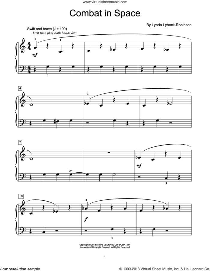 Combat In Space sheet music for piano solo (elementary) by Lynda Lybeck-Robinson, beginner piano (elementary)