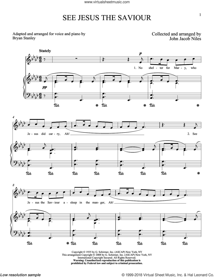 See Jesus, The Saviour sheet music for voice and piano (High Voice) by John Jacob Niles, intermediate skill level