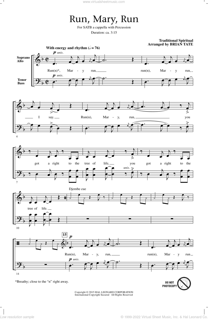 Run, Mary, Run sheet music for choir (SATB: soprano, alto, tenor, bass) by Brian Tate, intermediate skill level
