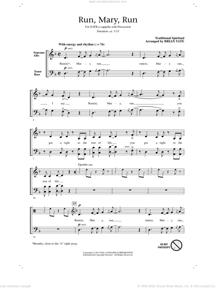 Run, Mary, Run sheet music for choir (SATB: soprano, alto, tenor, bass) by Brian Tate, intermediate skill level