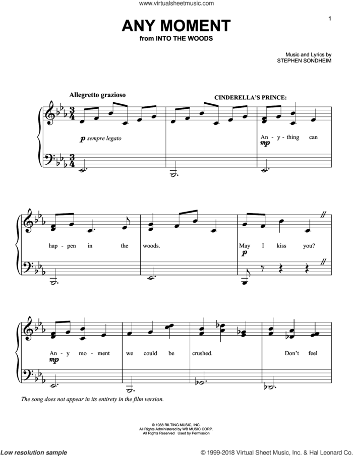 Any Moment - Part I (from Into The Woods) sheet music for piano solo by Stephen Sondheim, easy skill level