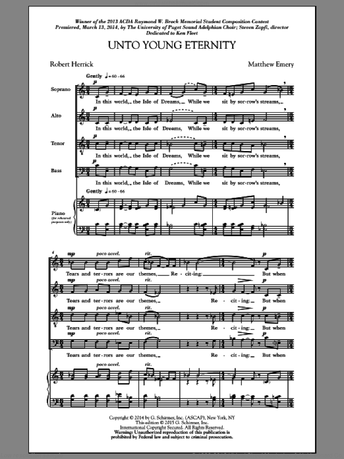 Unto Young Eternity sheet music for choir (SATB: soprano, alto, tenor, bass) by Matthew Emery and Jon Washburn, intermediate skill level