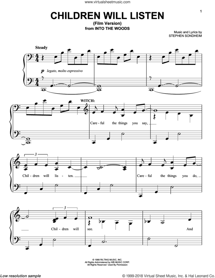Children Will Listen (Film Version) (from Into The Woods) sheet music for piano solo by Stephen Sondheim, easy skill level