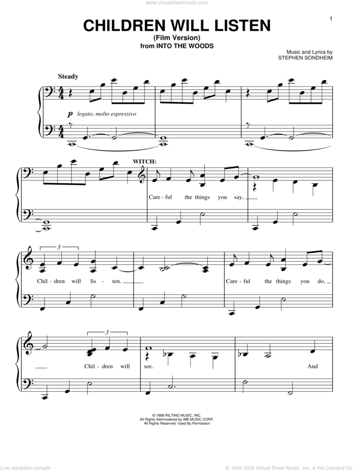 Children Will Listen (Film Version) (from Into The Woods) sheet music for piano solo by Stephen Sondheim, easy skill level