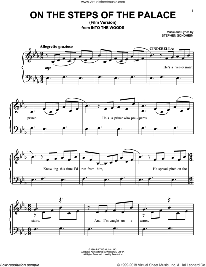 On The Steps Of The Palace (Film Version) (from Into The Woods) sheet music for piano solo by Stephen Sondheim, easy skill level