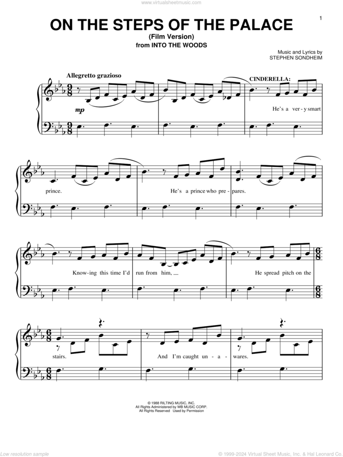 On The Steps Of The Palace (Film Version) (from Into The Woods) sheet music for piano solo by Stephen Sondheim, easy skill level