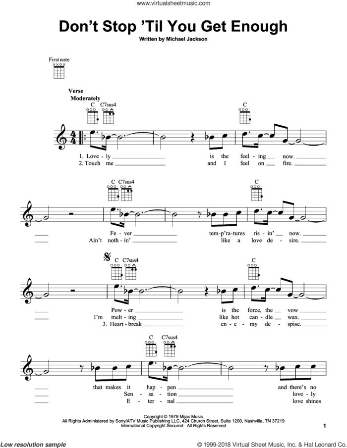 Don't Stop Till You Get Enough sheet music for ukulele by Michael Jackson, intermediate skill level