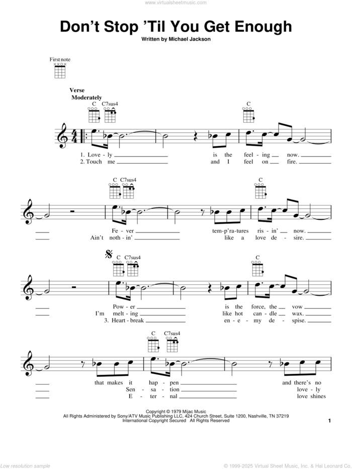 Don't Stop Till You Get Enough sheet music for ukulele by Michael Jackson, intermediate skill level