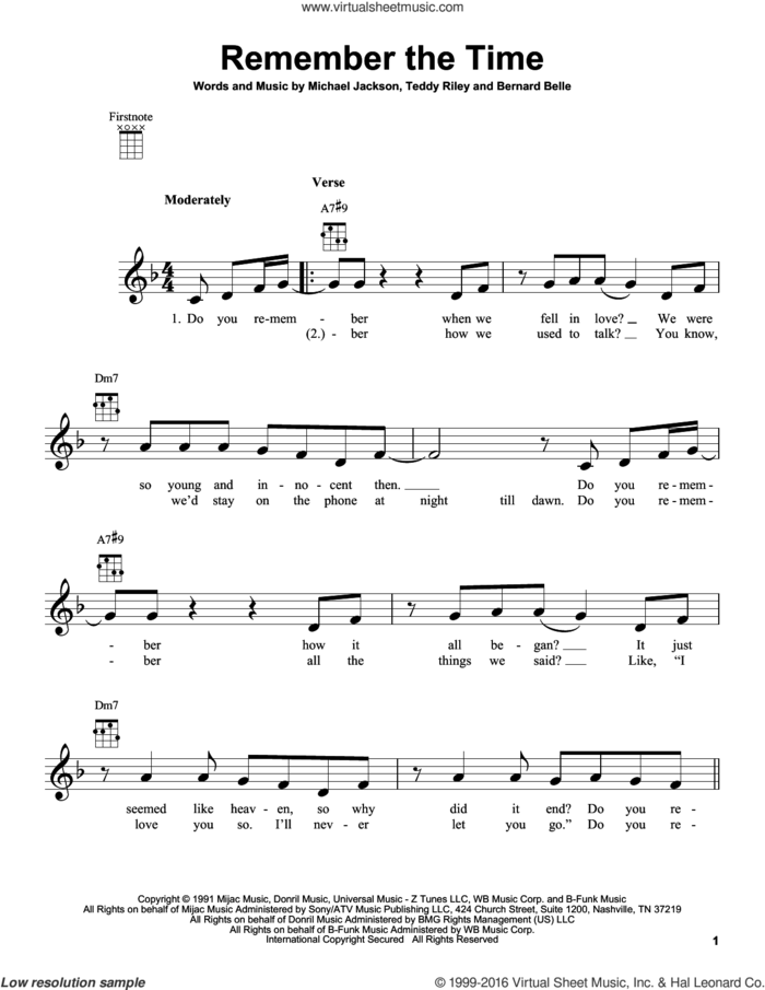Remember The Time sheet music for ukulele by Michael Jackson, Bernard Belle and Teddy Riley, intermediate skill level