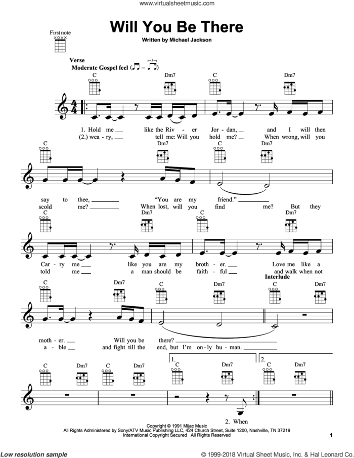 Will You Be There sheet music for ukulele by Michael Jackson, intermediate skill level