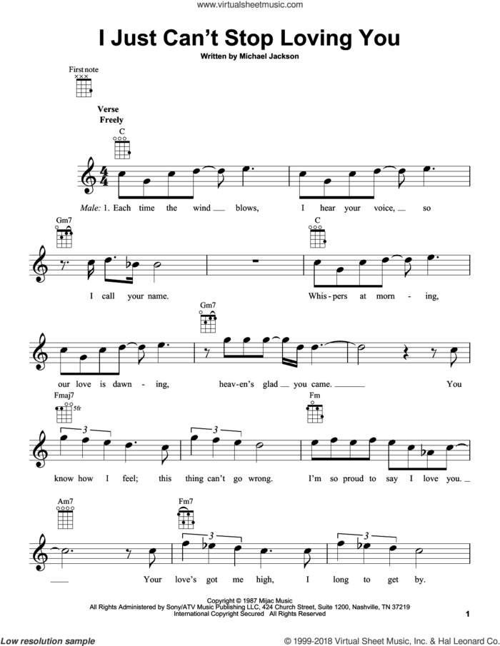 I Just Can't Stop Loving You sheet music for ukulele by Michael Jackson, intermediate skill level
