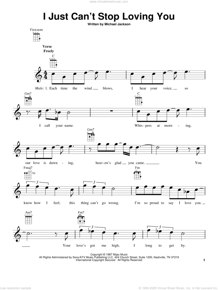 I Just Can't Stop Loving You sheet music for ukulele by Michael Jackson, intermediate skill level