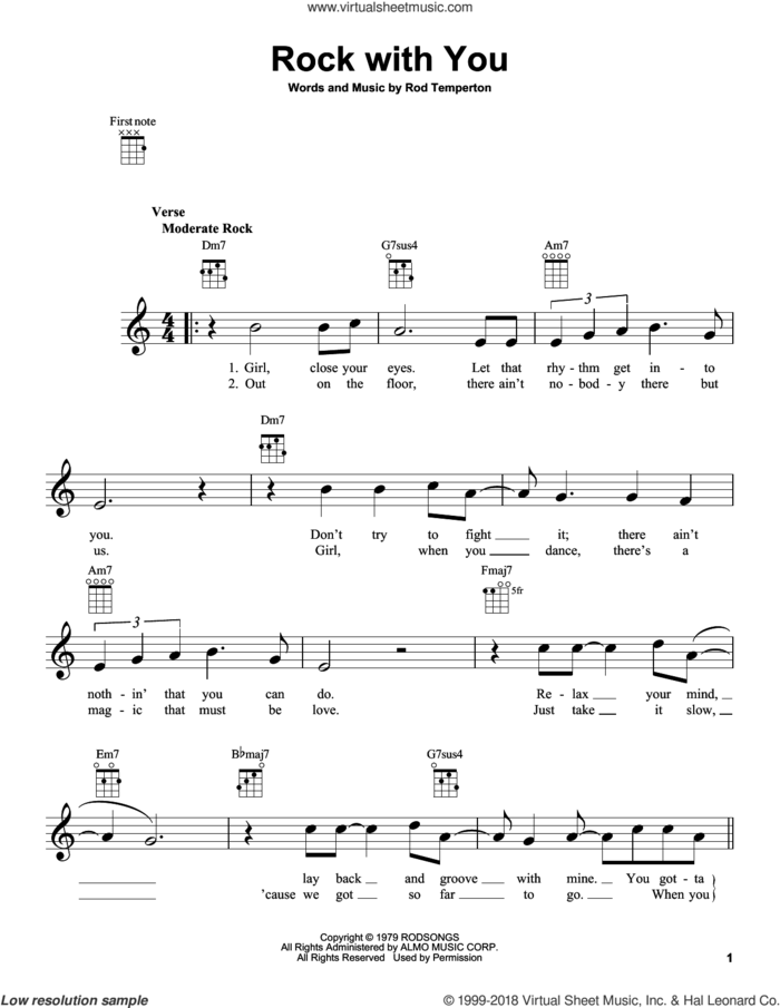 Rock With You sheet music for ukulele by Michael Jackson and Rod Temperton, intermediate skill level