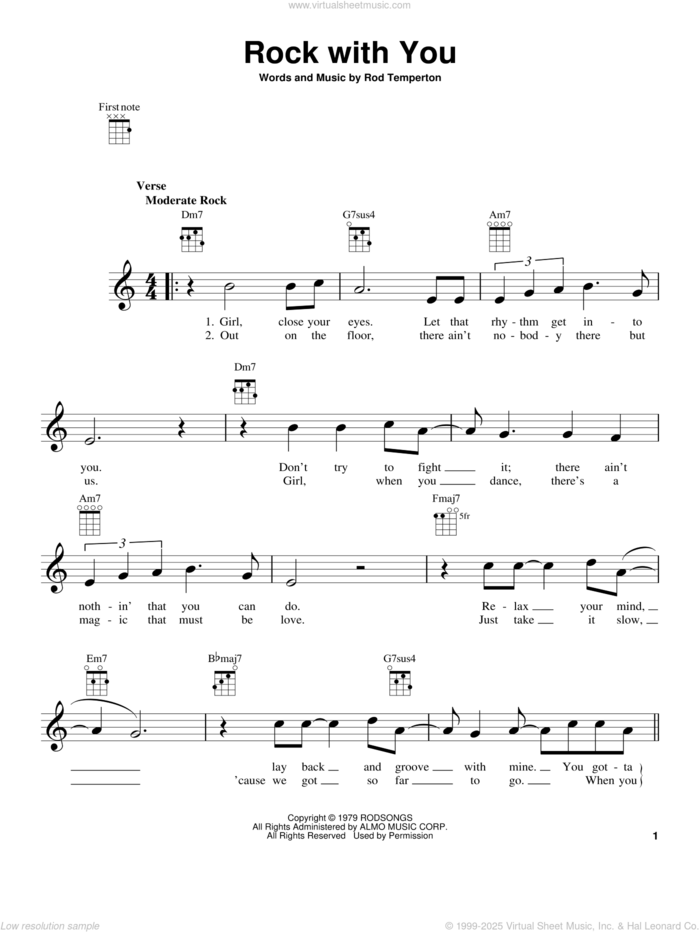 Rock With You sheet music for ukulele by Michael Jackson and Rod Temperton, intermediate skill level