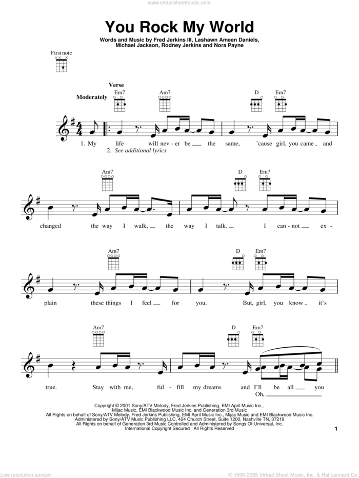 You Rock My World sheet music for ukulele by Michael Jackson, intermediate skill level