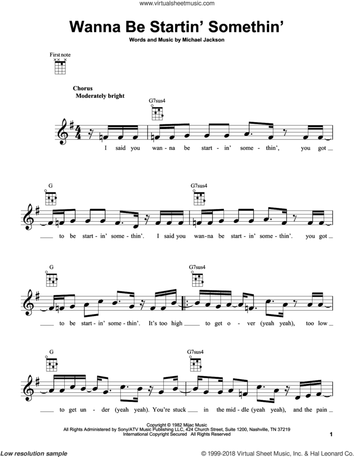 Wanna Be Startin' Somethin' sheet music for ukulele by Michael Jackson, intermediate skill level