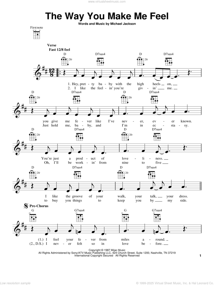 The Way You Make Me Feel sheet music for ukulele by Michael Jackson, intermediate skill level