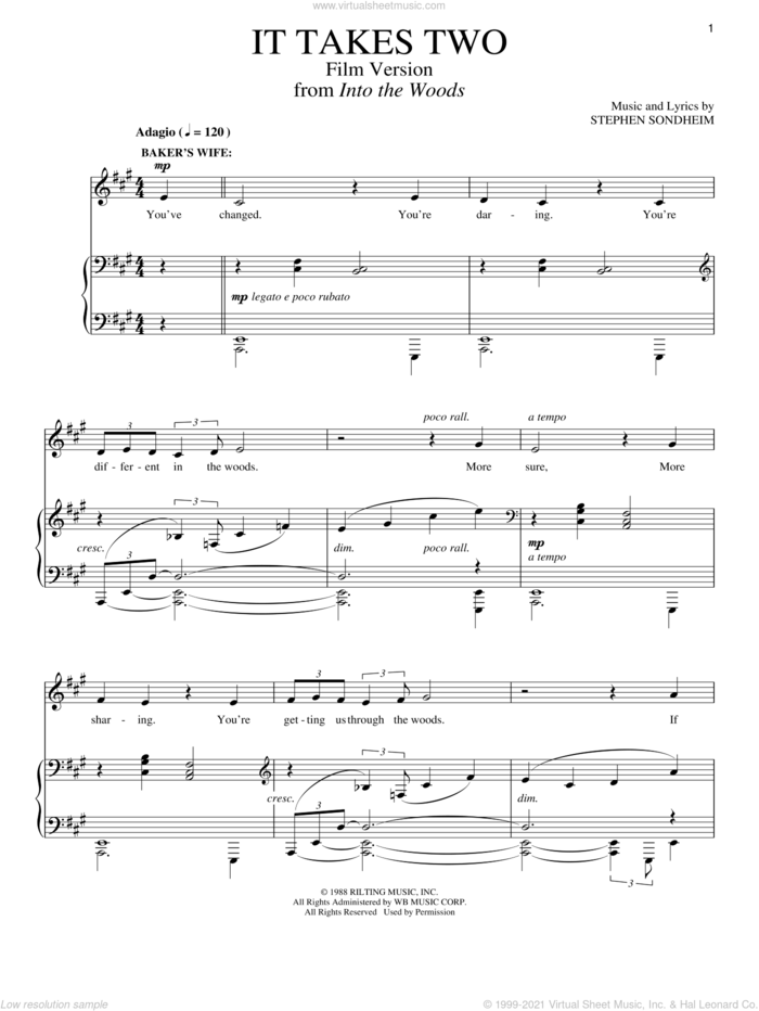 It Takes Two (Film Version) (from Into The Woods) sheet music for voice and piano by Stephen Sondheim, intermediate skill level