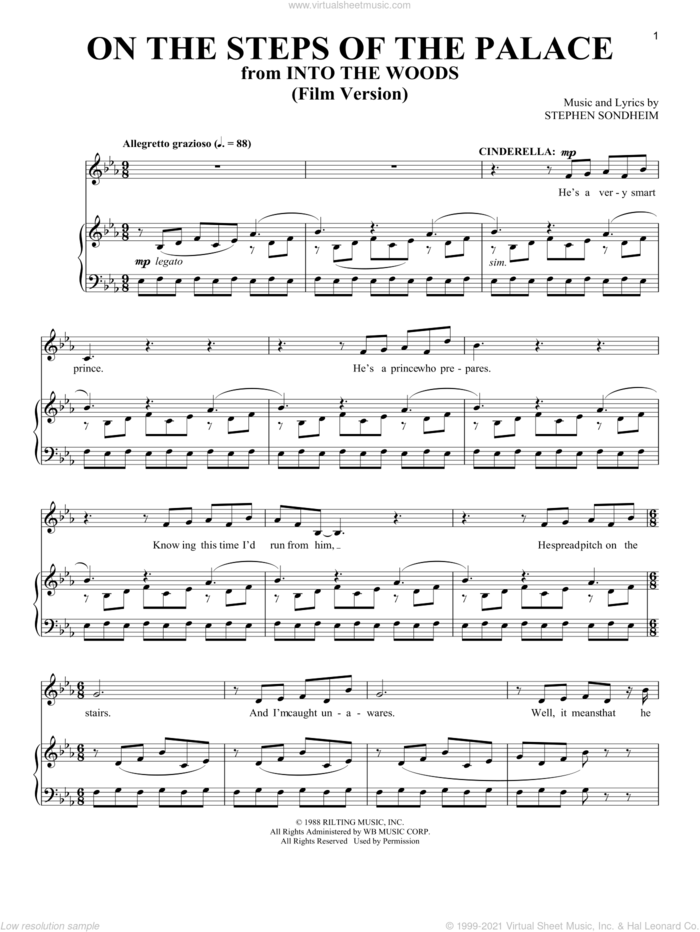 On The Steps Of The Palace (Film Version) (from Into The Woods) sheet music for voice and piano by Stephen Sondheim, intermediate skill level