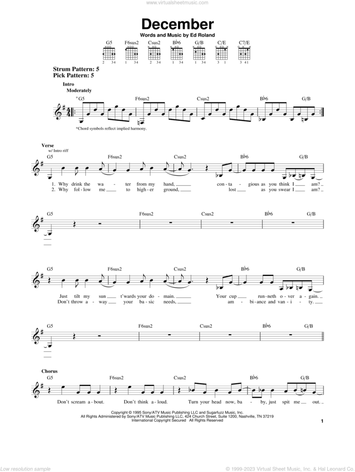 December sheet music for guitar solo (chords) by Collective Soul and Ed Roland, easy guitar (chords)