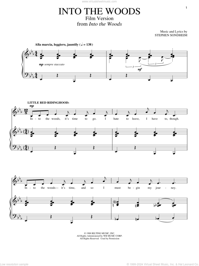 Into The Woods (Film Version) sheet music for voice and piano by Stephen Sondheim, intermediate skill level