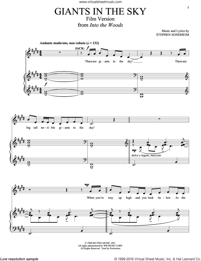Giants In The Sky (Film Version) (from Into The Woods) sheet music for voice and piano by Stephen Sondheim, intermediate skill level
