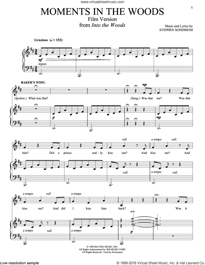 Moments In The Woods (Film Version) (from Into The Woods) sheet music for voice and piano by Stephen Sondheim, intermediate skill level