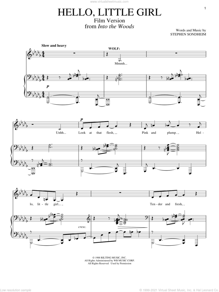 Hello Little Girl (Film Version) sheet music for voice and piano by Stephen Sondheim, intermediate skill level
