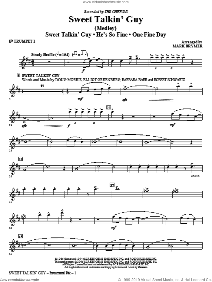 Sweet Talkin' Guy, music of the chiffons (medley) sheet music for orchestra/band (Bb trumpet 1) by Mark Brymer and The Chiffons, intermediate skill level