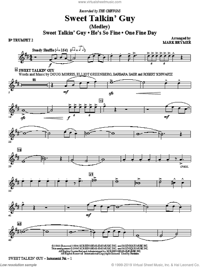 Sweet Talkin' Guy, music of the chiffons (medley) sheet music for orchestra/band (Bb trumpet 2) by Mark Brymer and The Chiffons, intermediate skill level