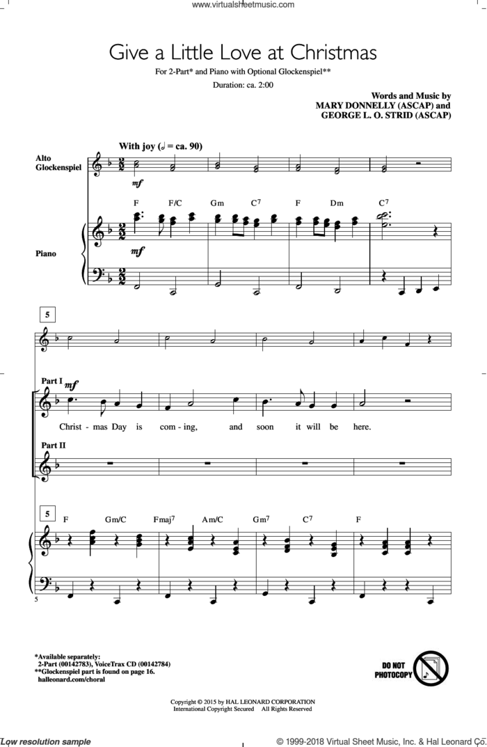 Give A Little Love At Christmas sheet music for choir (2-Part) by Mary Donnelly and George L.O. Strid, intermediate duet