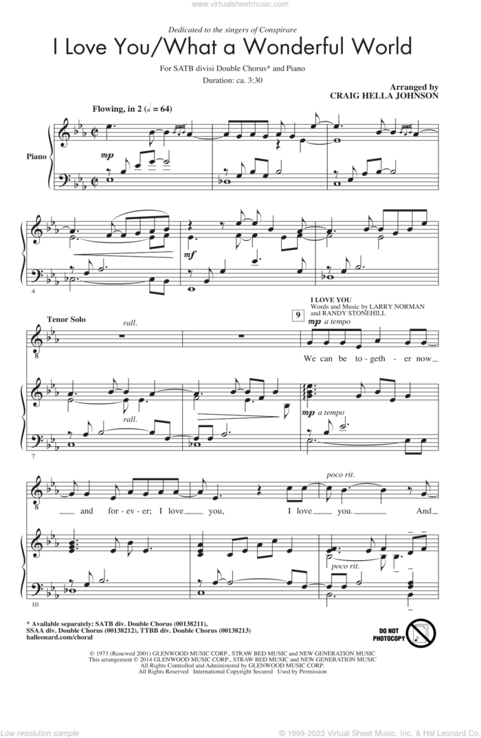 I Love You/What A Wonderful World sheet music for choir (SATB: soprano, alto, tenor, bass) by Larry Norman, Craig Hella Johnson, Conspirare and Randy Stonehill, intermediate skill level