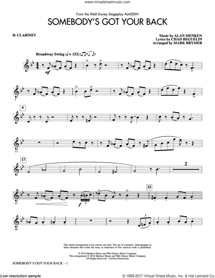 Somebody's Got Your Back (complete set of parts) sheet music for orchestra/band by Alan Menken, Chad Beguelin and Mark Brymer, intermediate skill level