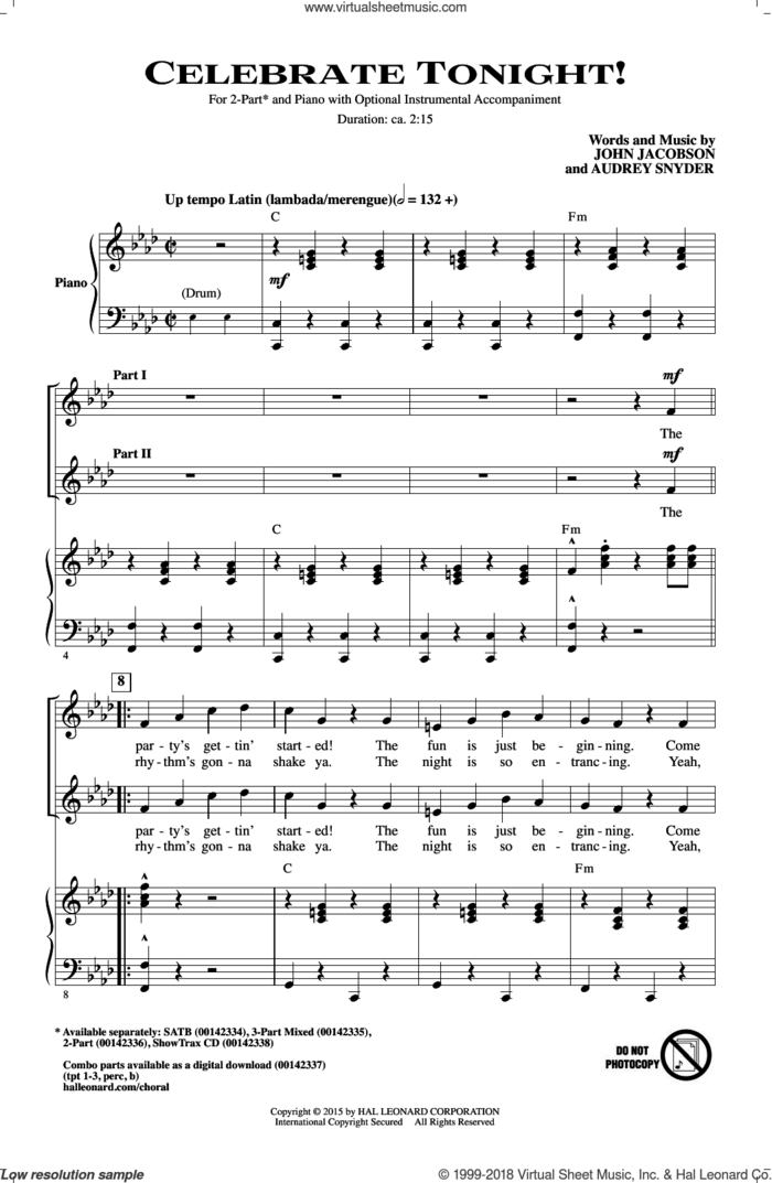 Celebrate Tonight! sheet music for choir (2-Part) by Audrey Snyder and John Jacobson, intermediate duet