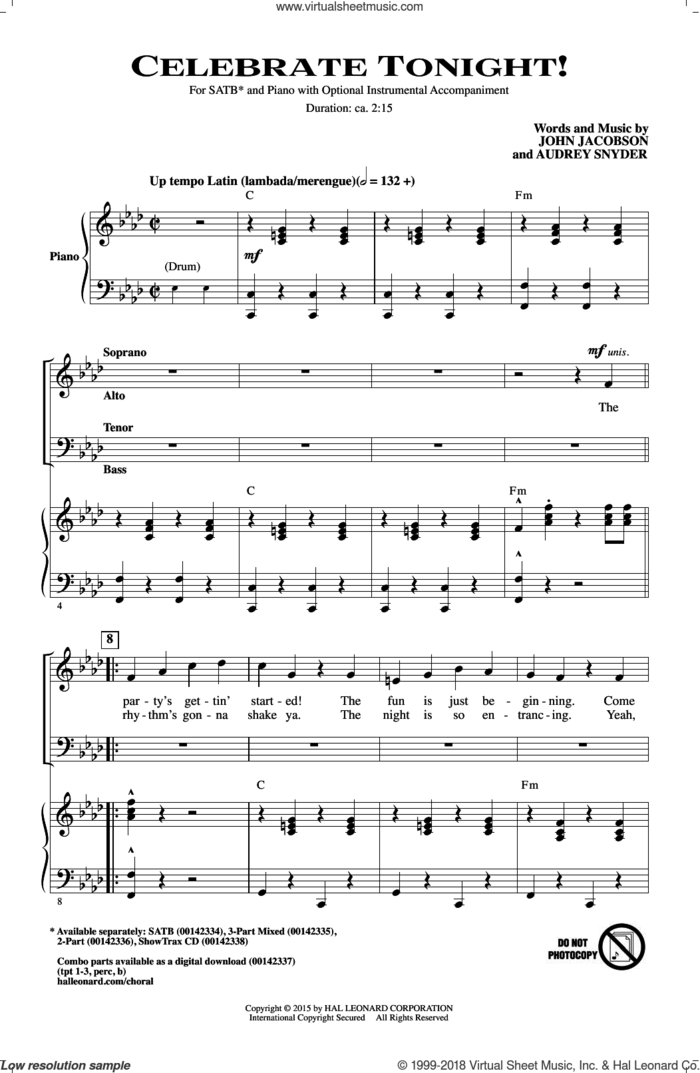 Celebrate Tonight! sheet music for choir (SATB: soprano, alto, tenor, bass) by Audrey Snyder and John Jacobson, intermediate skill level