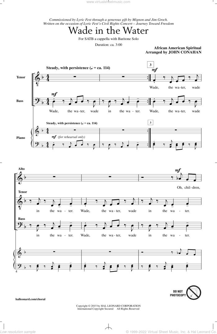 Wade In The Water sheet music for choir (SATB: soprano, alto, tenor, bass) by John Conahan, intermediate skill level