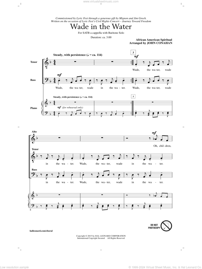 Wade In The Water sheet music for choir (SATB: soprano, alto, tenor, bass) by John Conahan, intermediate skill level