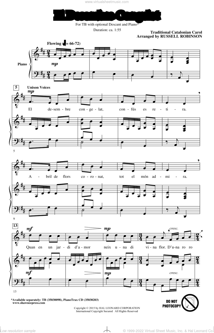 El Desembre Congelat sheet music for choir (TB: tenor, bass) by Russell Robinson, intermediate skill level