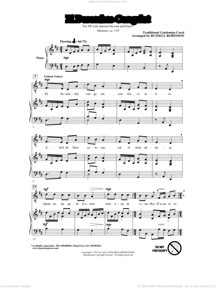 El Desembre Congelat sheet music for choir (TB: tenor, bass) by Russell Robinson, intermediate skill level